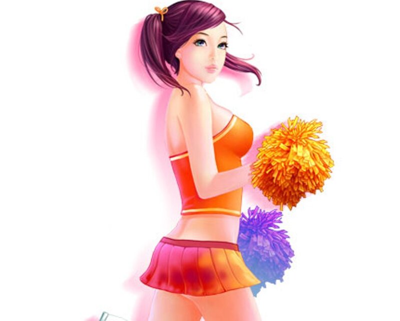 Cheerleader Holding Pom-poms — Orange, Playful