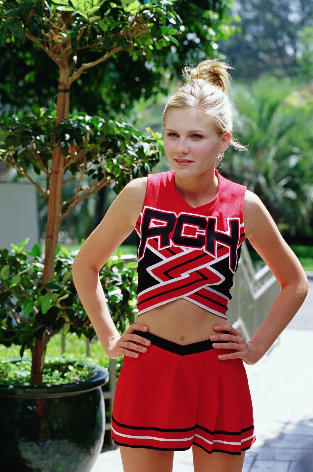 cheerleader in red uniform