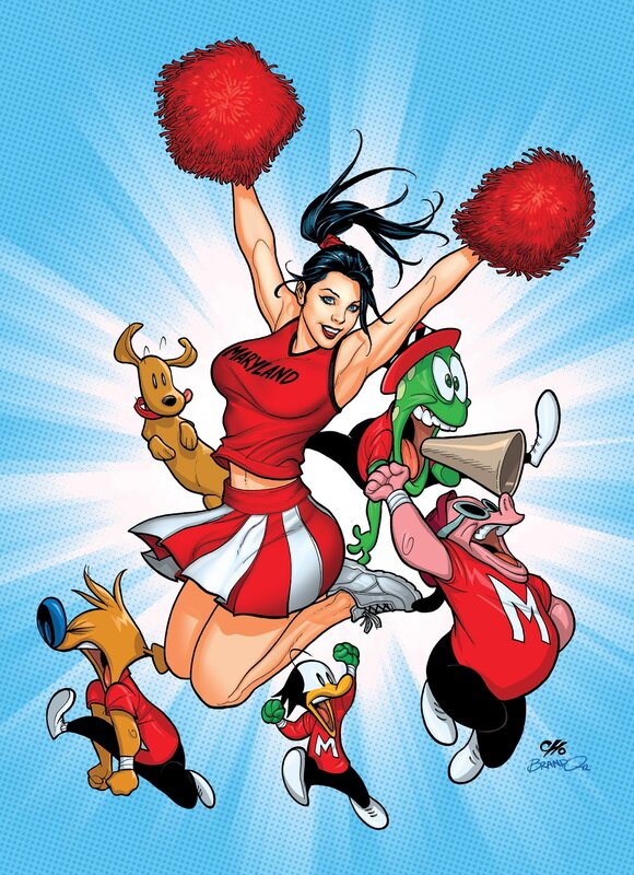 cheerleader with cartoon animals