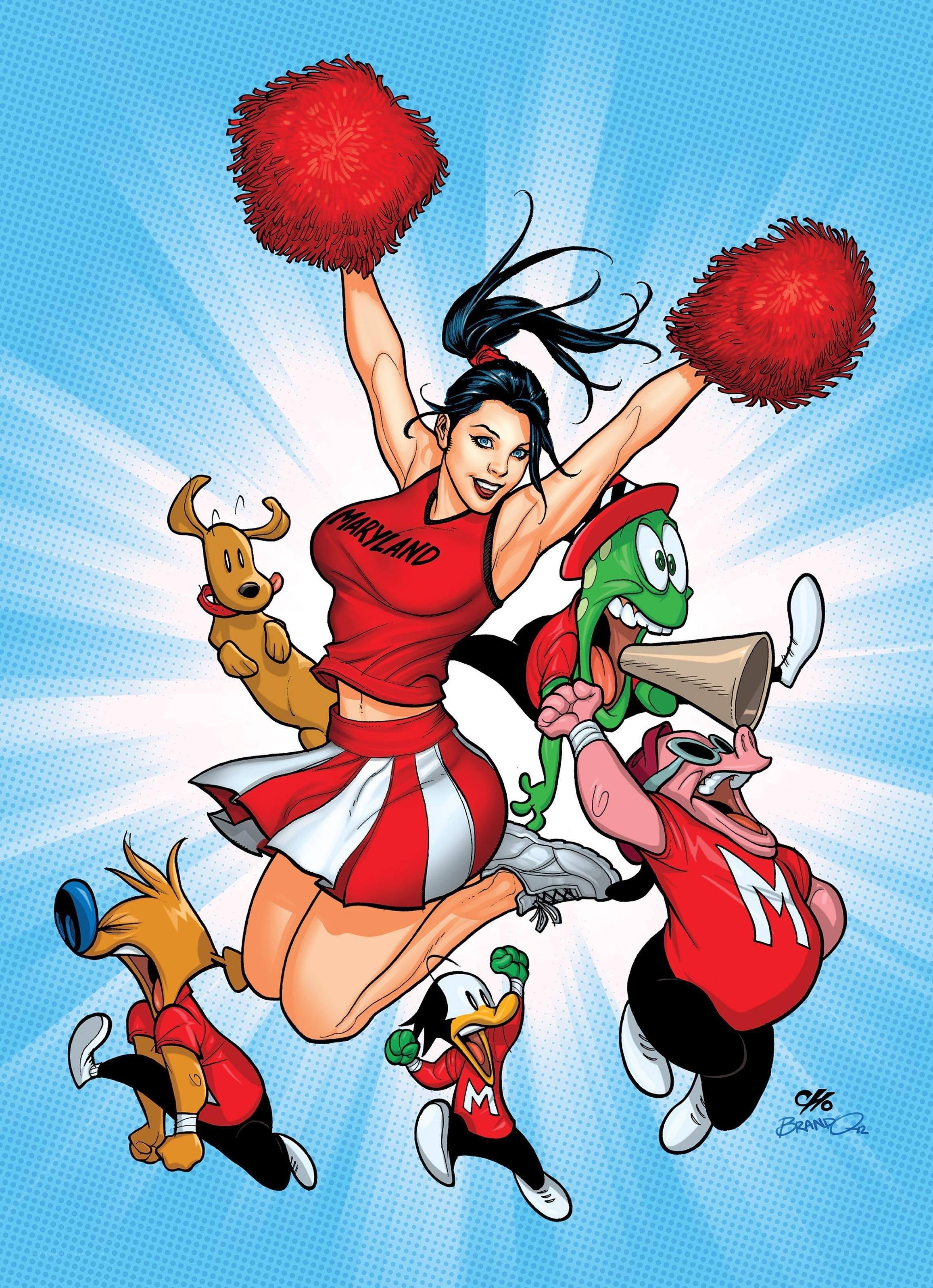 cheerleader with cartoon animals