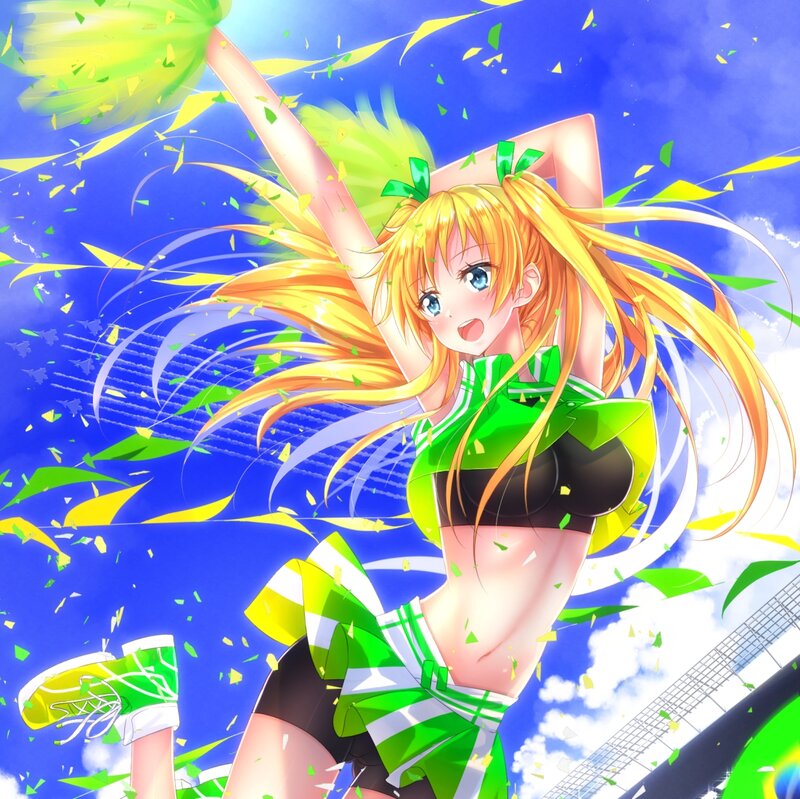 Cheerleader with Pom-poms — Green, Energetic
