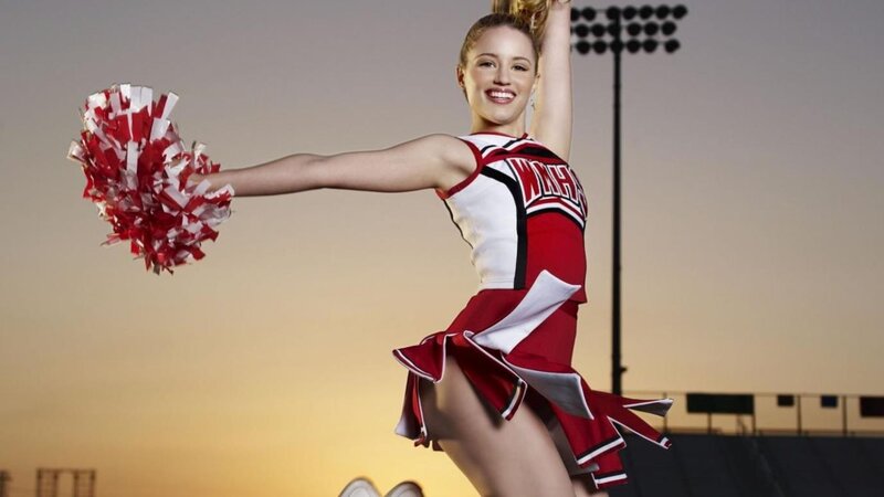 Cheerleader with Pom-poms — Red, Energetic, Sunset