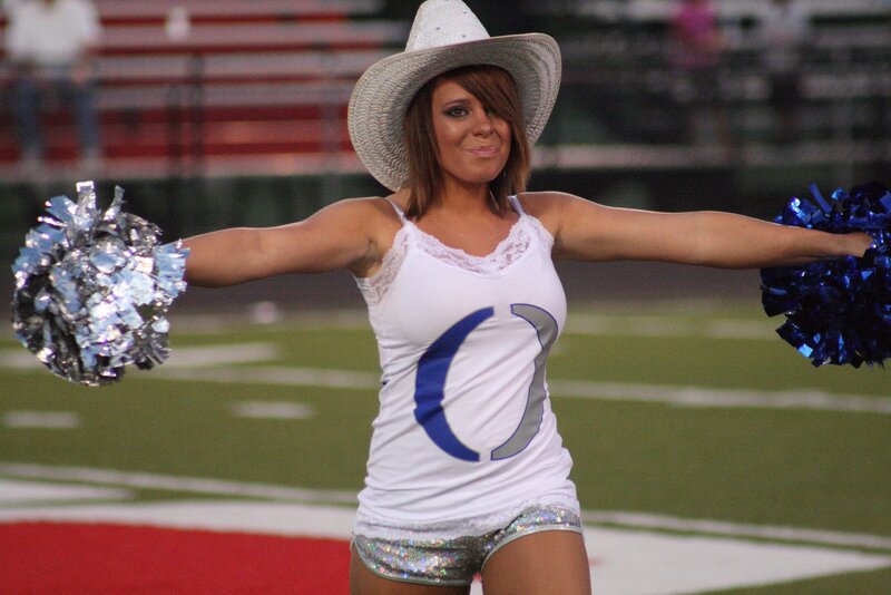 Cheerleader with Pom-poms — White, Energetic, Night