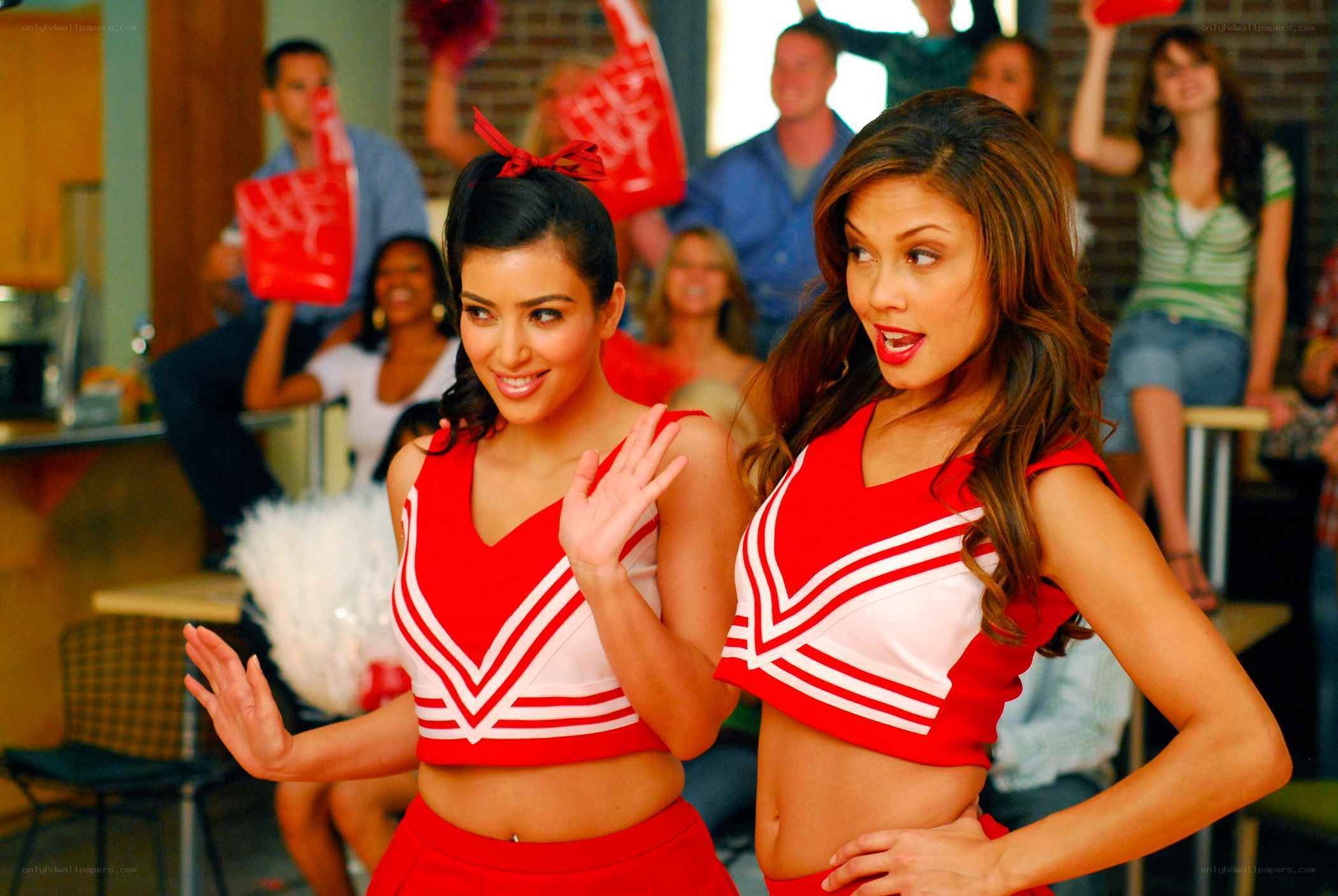 cheerleaders in red uniforms