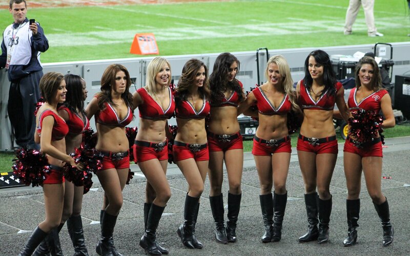 Cheerleaders on Field — Red, Energetic