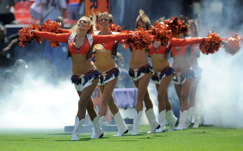 Cheerleaders Performing — Green, Energetic, Afternoon