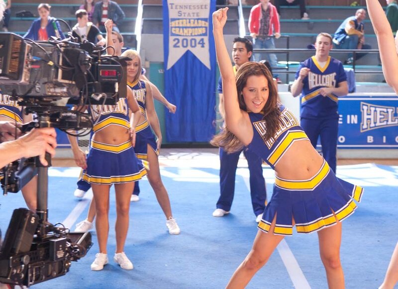 Cheerleaders performing on set