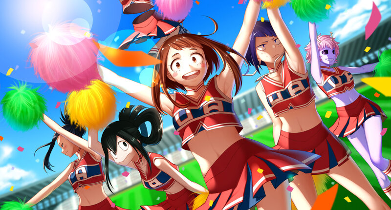 Cheerleaders Performing — Red, Energetic, Afternoon, Anime