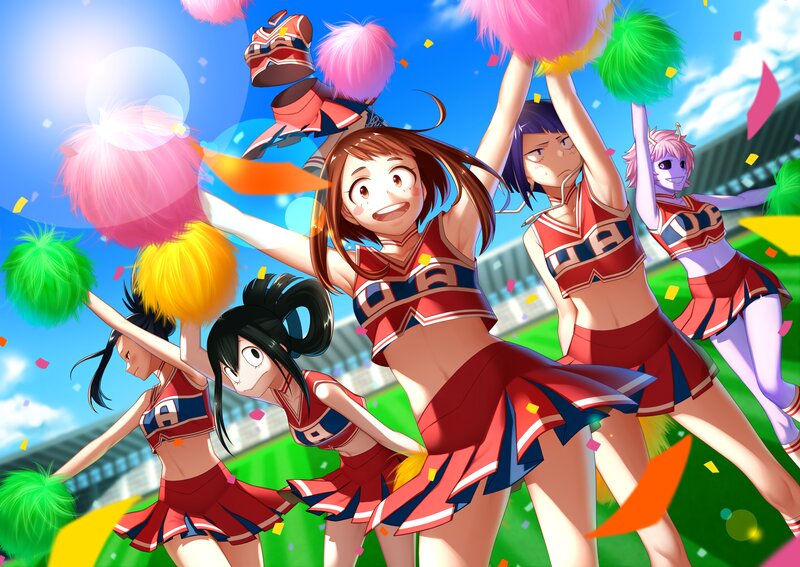 Cheerleaders Performing — Red, Energetic, Afternoon