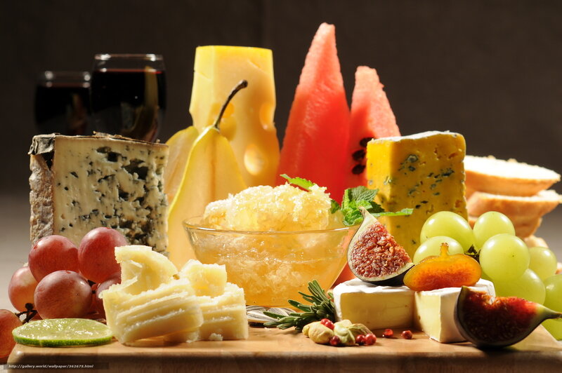 Cheese and Fruit Platter — Brown, Dramatic, Photograph