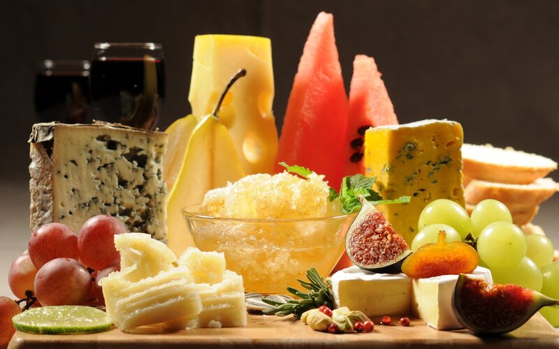Cheese and Fruit Platter — Brown, Dramatic