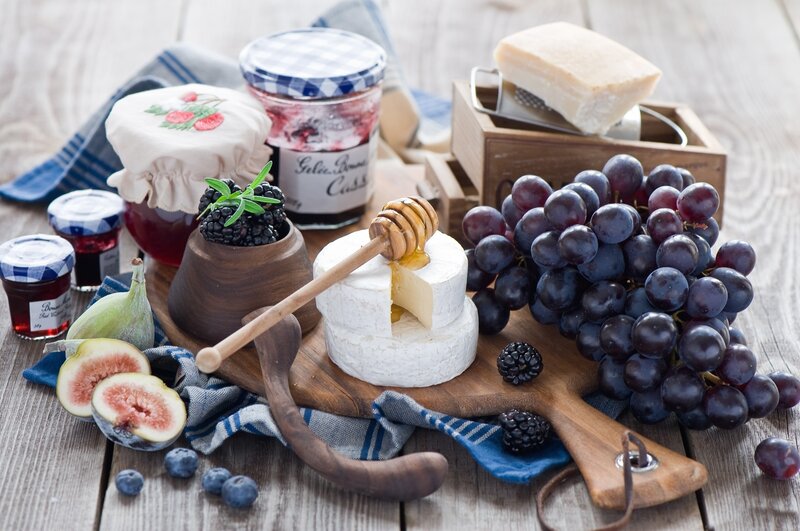 Cheese and Fruit Platter — Brown, Rustic, Photograph, Grapes, Figs