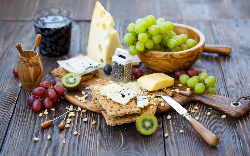 Cheese and Fruit Platter — Brown, Rustic, Photograph, Grapes
