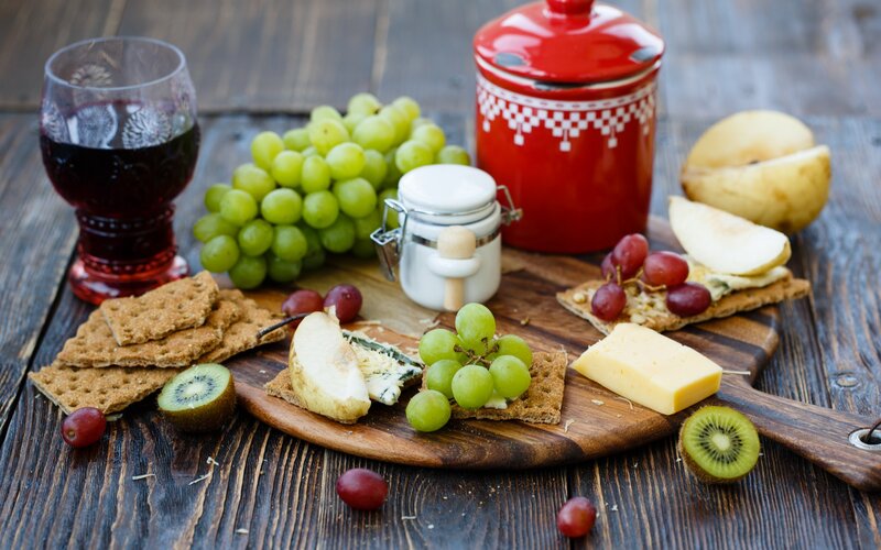 Cheese and Fruit Platter — Brown, Rustic, Photograph