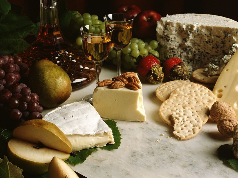 Cheese and Fruit Platter — White, Dramatic