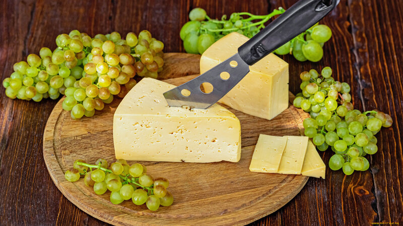 Cheese and Grapes on Board — Brown