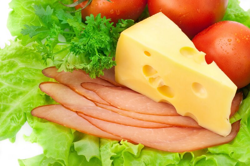 Cheese and ham with vegetables