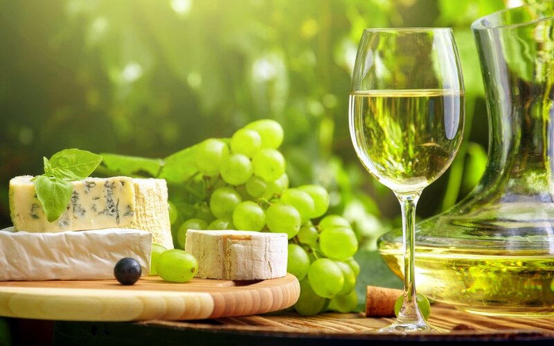Cheese and Wine on Wood