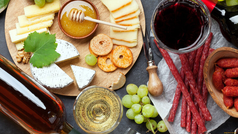 Cheese and Wine Platter — Brown, Appetizing