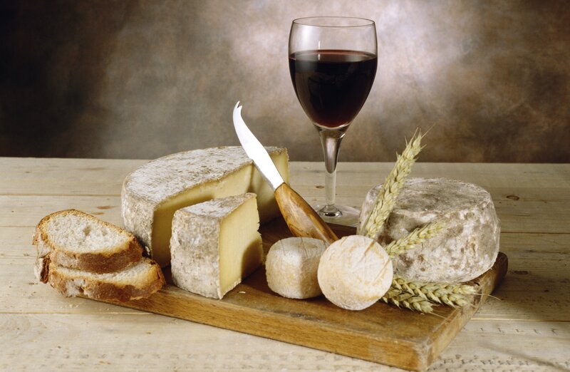 Cheese and Wine Platter — Brown, Calm, Photograph, Bread