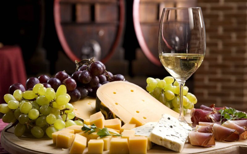 Cheese and Wine Platter — Brown, Rustic, Photograph