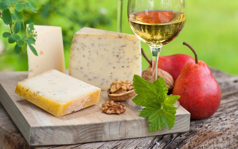 Cheese and Wine Platter — Green, Serene, Afternoon
