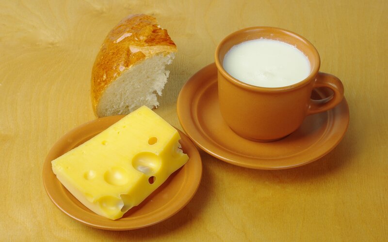 cheese, bread, and milk