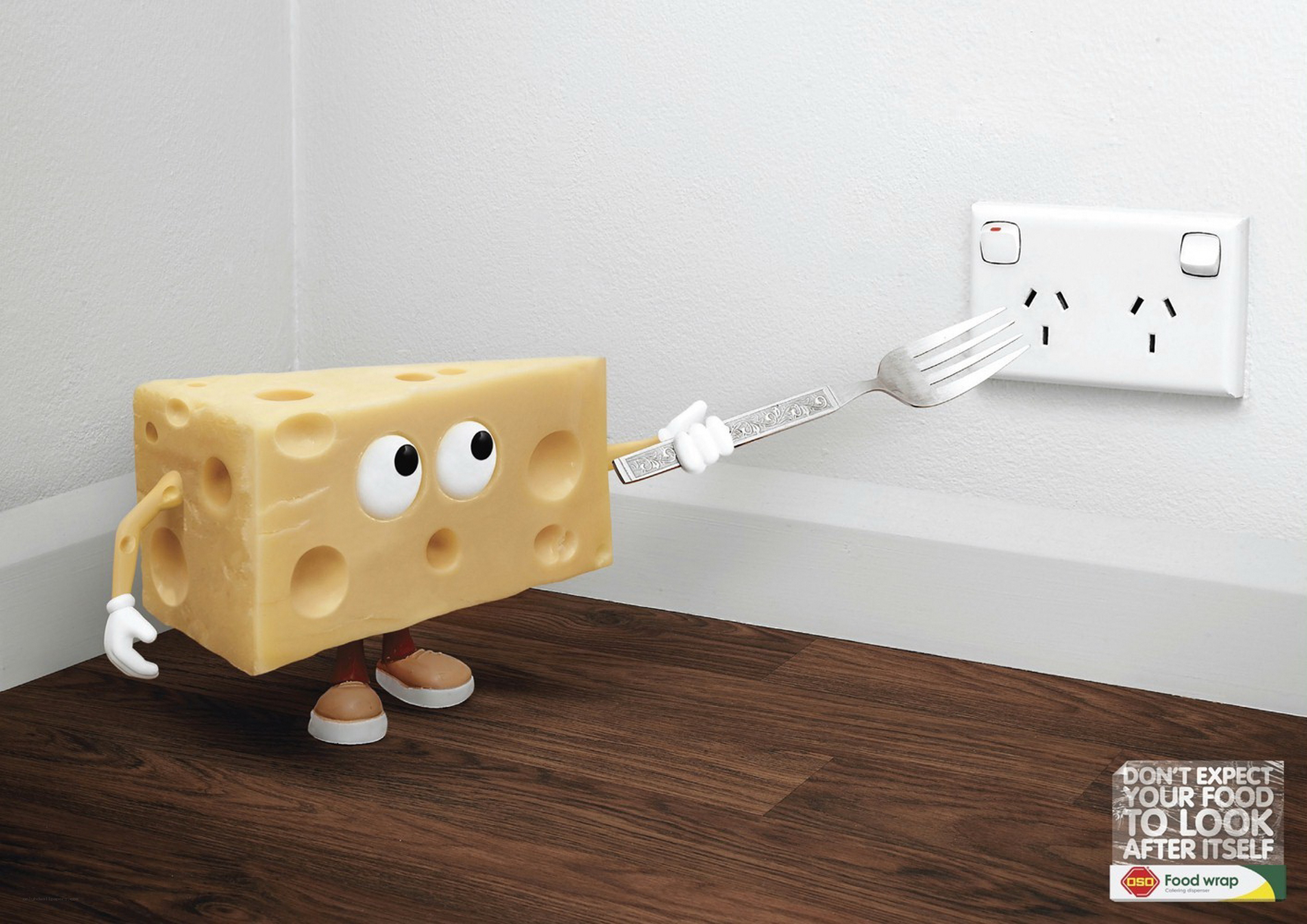 cheese character with fork