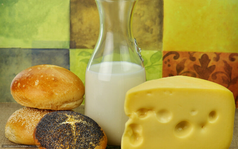 cheese, milk, and bread