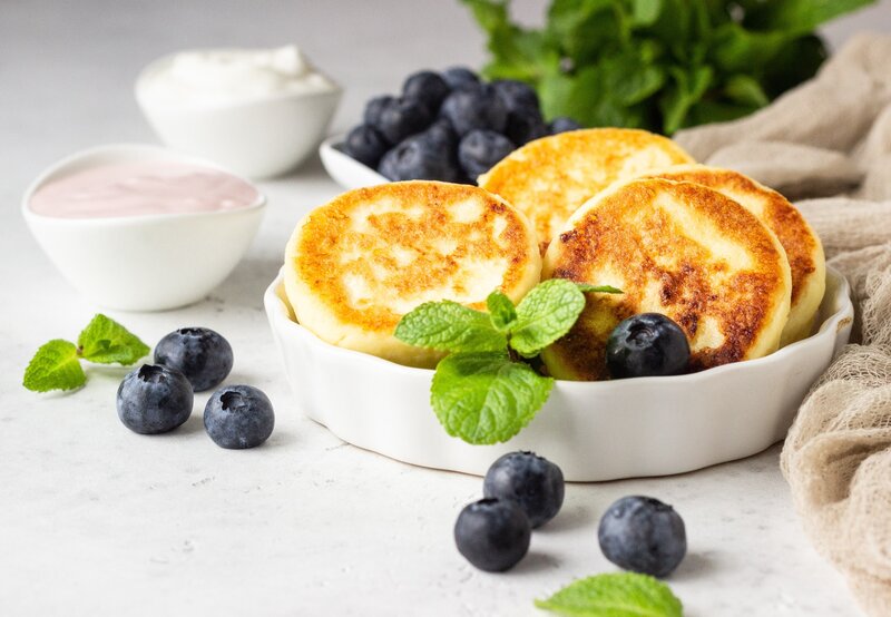 Cheese Pancakes with Blueberries