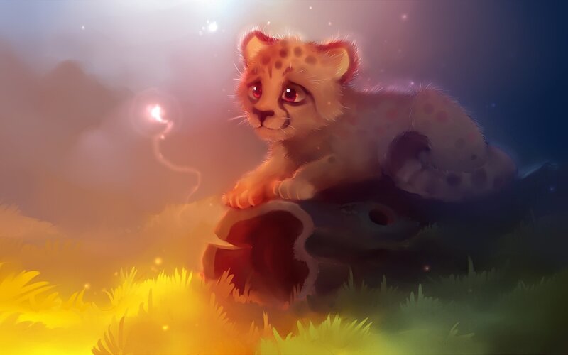 Cheetah Cub on Rock — Yellow