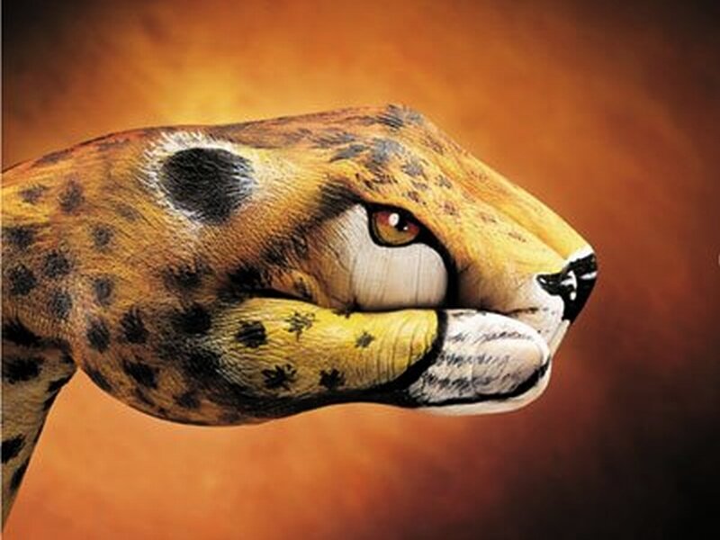 Cheetah Face Painted on Hand