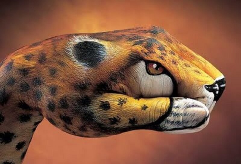 Cheetah Head Painted on Hand