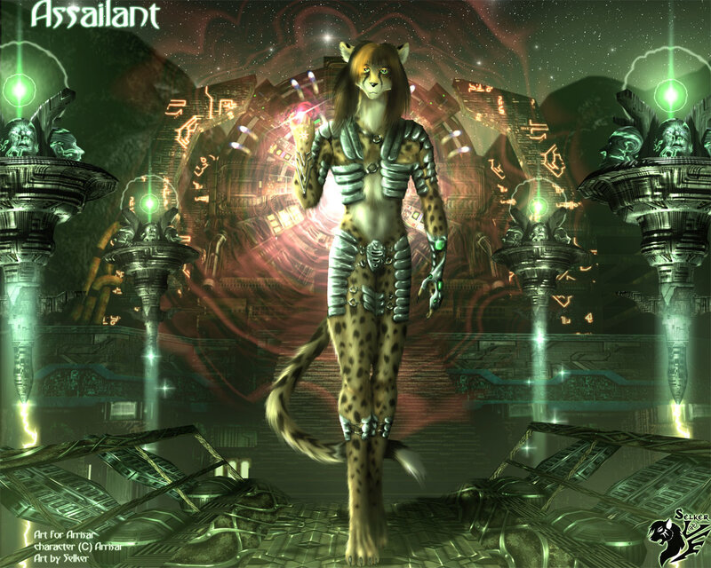 cheetah-like character in futuristic temple