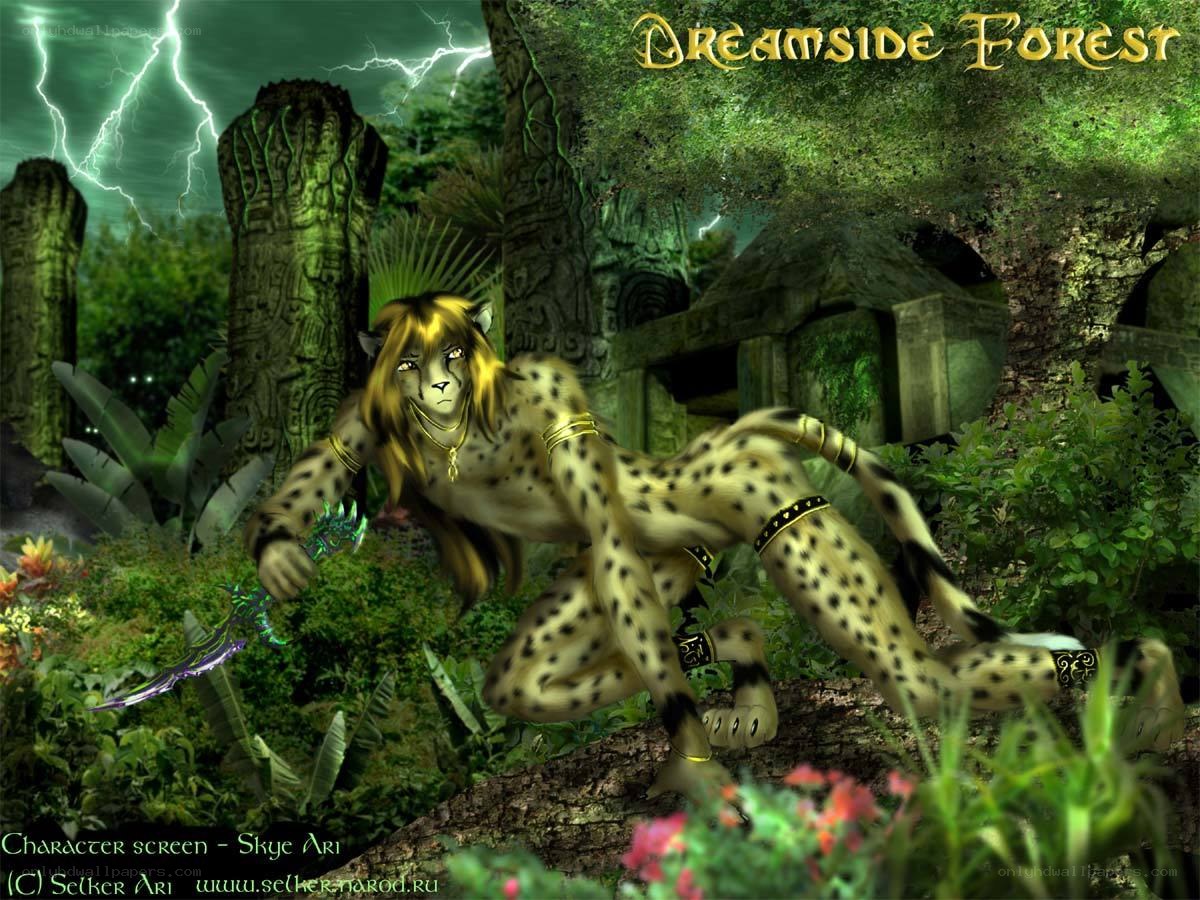 Cheetah warrior in a mystical forest