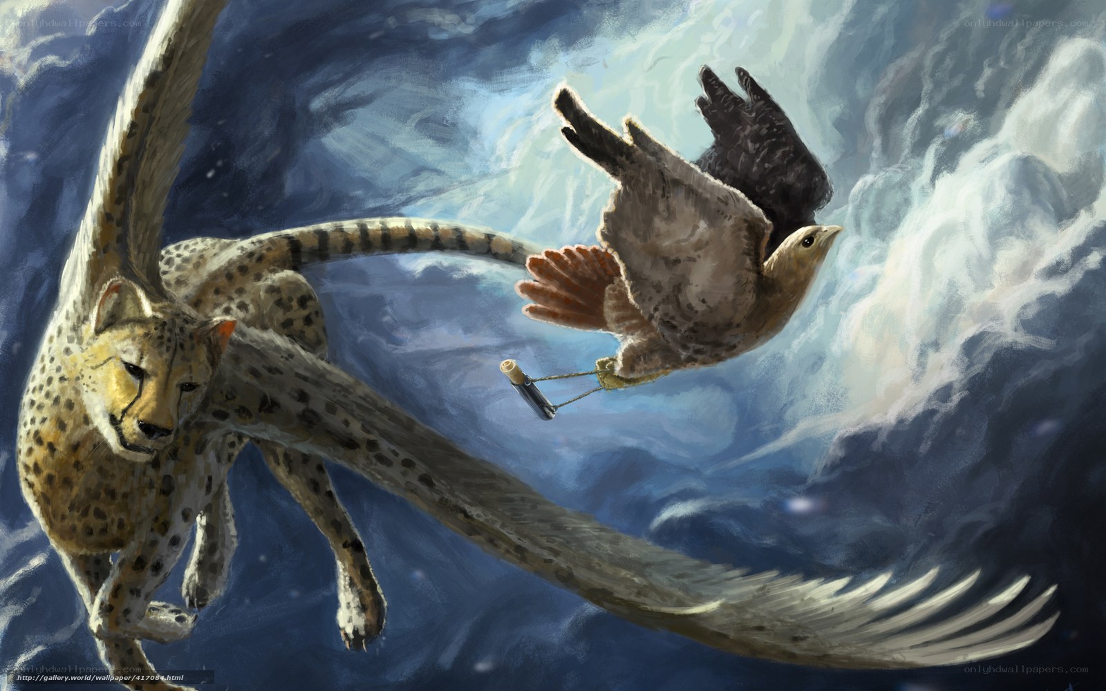 Cheetah with wings chasing bird