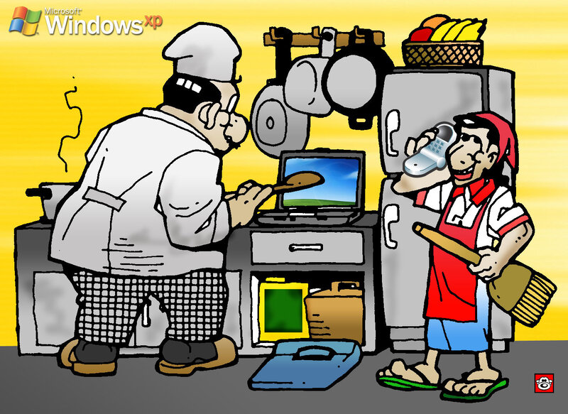 Chef cooking with laptop