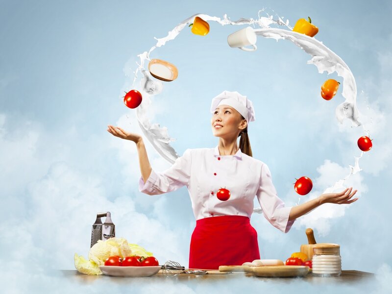 Chef Juggling Vegetables