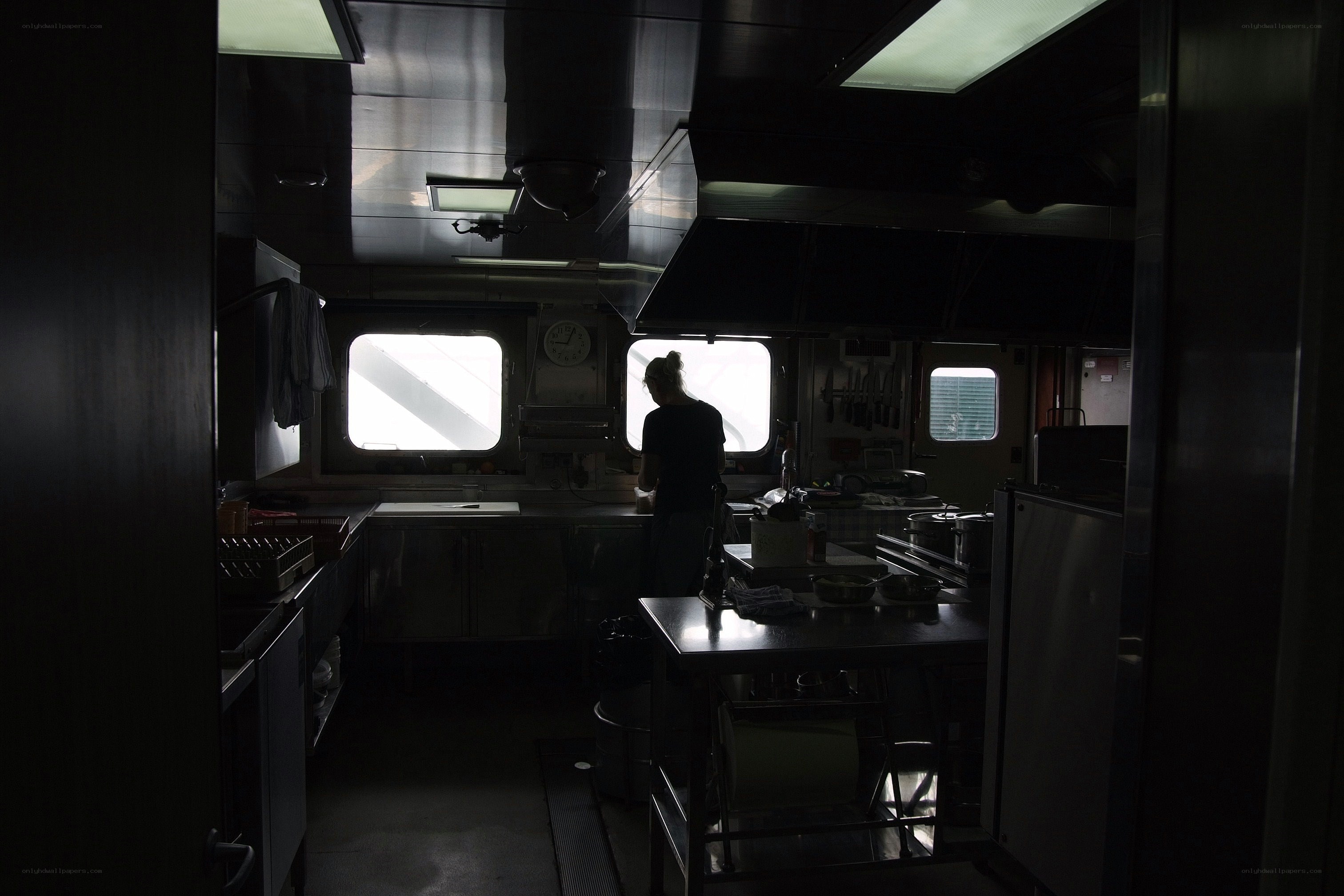 Chef working in a ship's galley