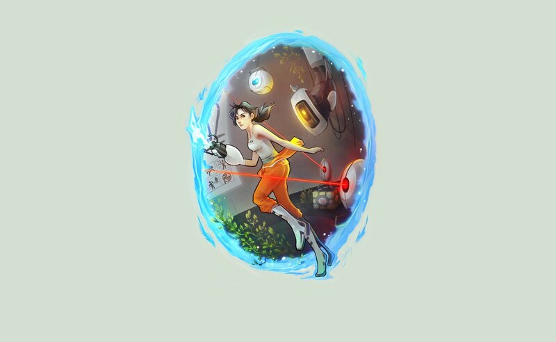 Chell in a portal bubble