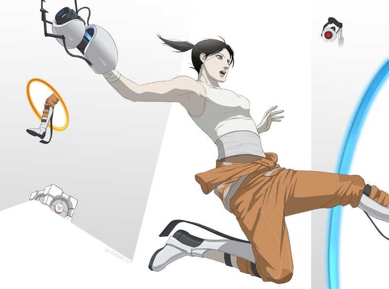 Chell with portal devices