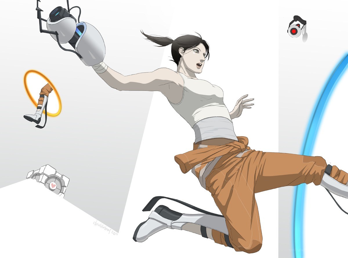 Chell with portal devices