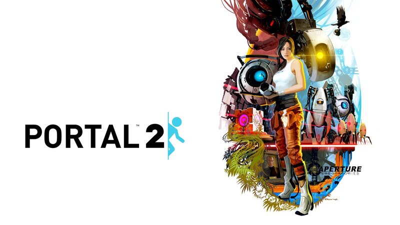 Chell with Robots — White, Dramatic, Digital Art