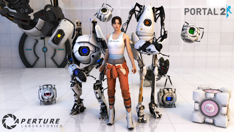 Chell with Robots — White