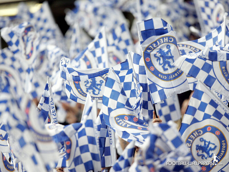 Chelsea FC fans waving flags