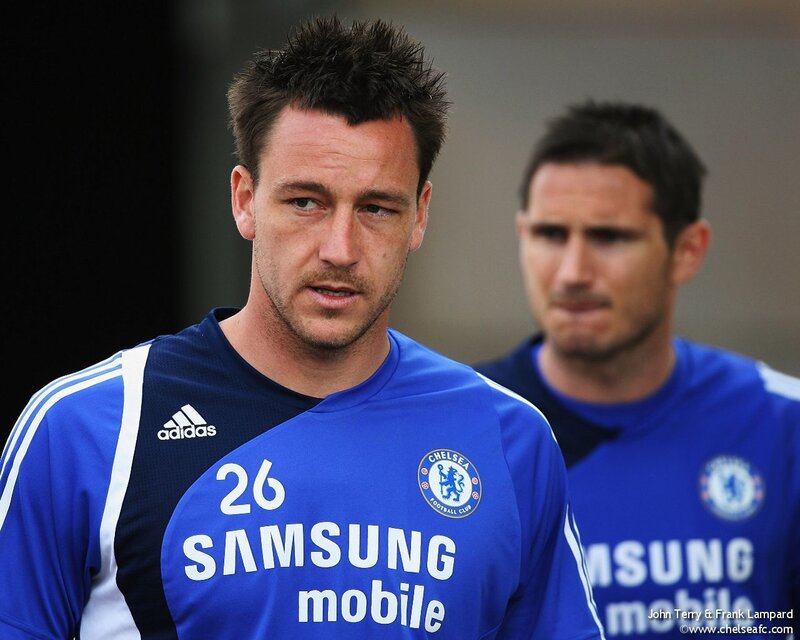 Chelsea football players in training