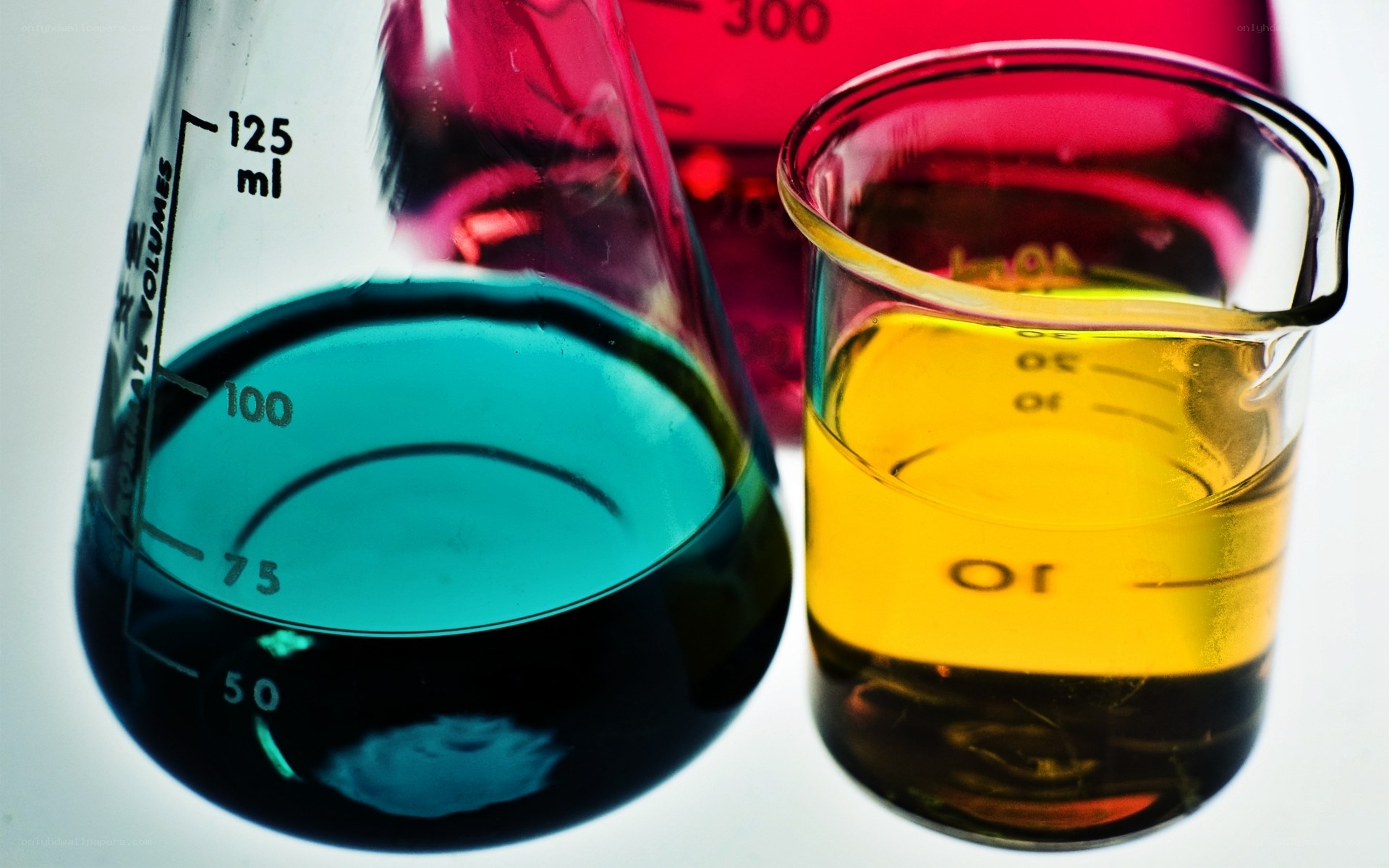 Chemical solutions in lab glassware