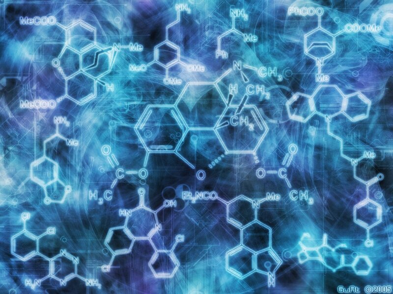Chemical Structures on Blue Background — Scientific