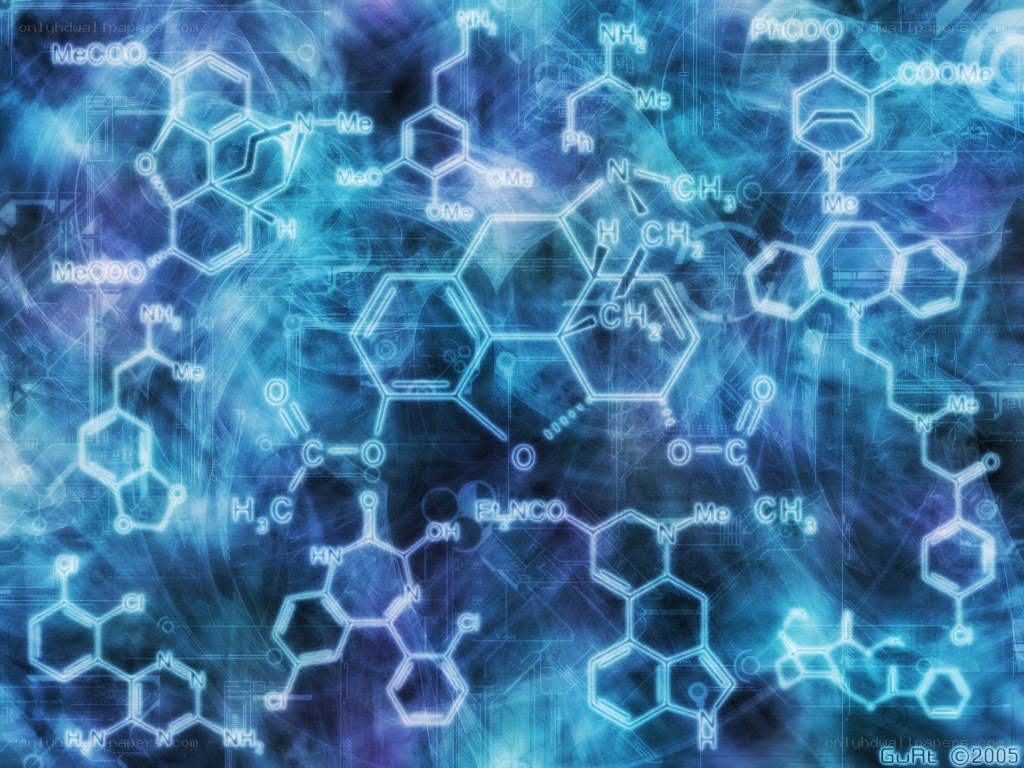 chemical structures on blue background