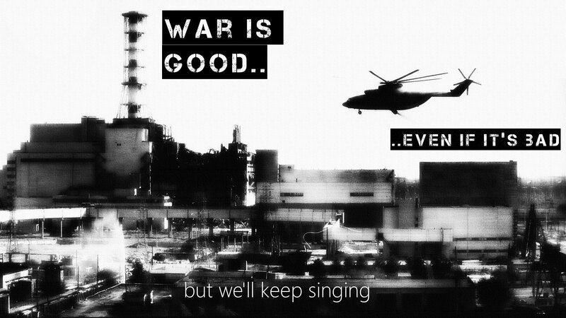 Chernobyl Nuclear Plant — Black, Dramatic, Photograph, Helicopter, Text Overlay